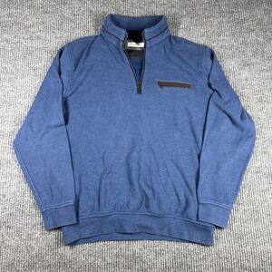 Bugatti Pullover Mens XL Blue Quarter Zip Sweater Long Sleeve Mock Neck Ribbed